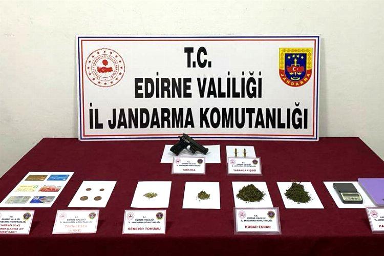 Edirne'de ruhsatsız tabanca, uyuşturucu