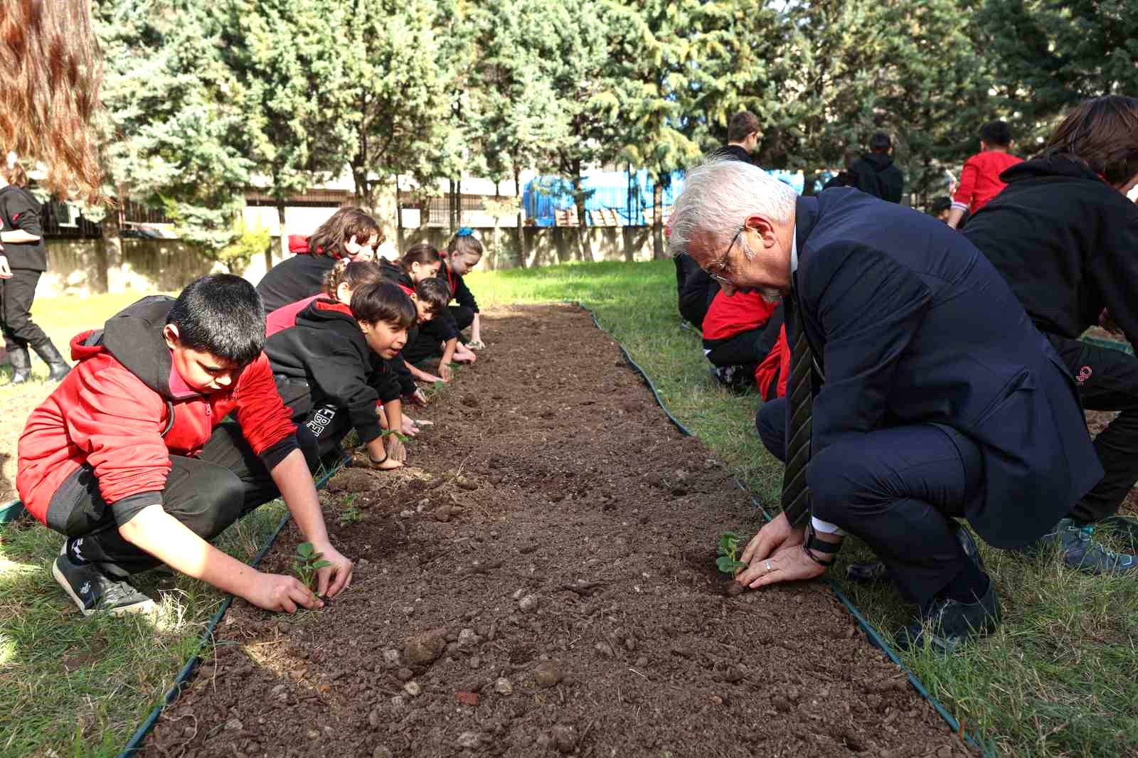 Başkan Erdem öğrencilerle çilek ve marul fidesi dikti