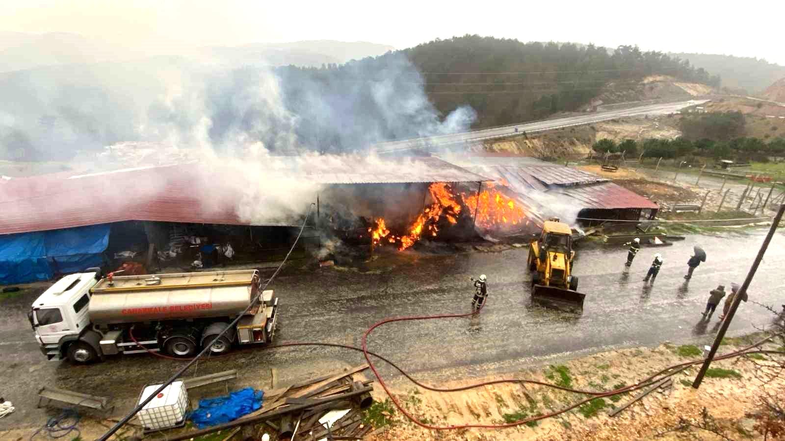 Çanakkale’de dama yıldırım düşmesi sonucu 2 bin balya saman yandı, 29 büyükbaş hayvan yanmaktan kurtarıldı