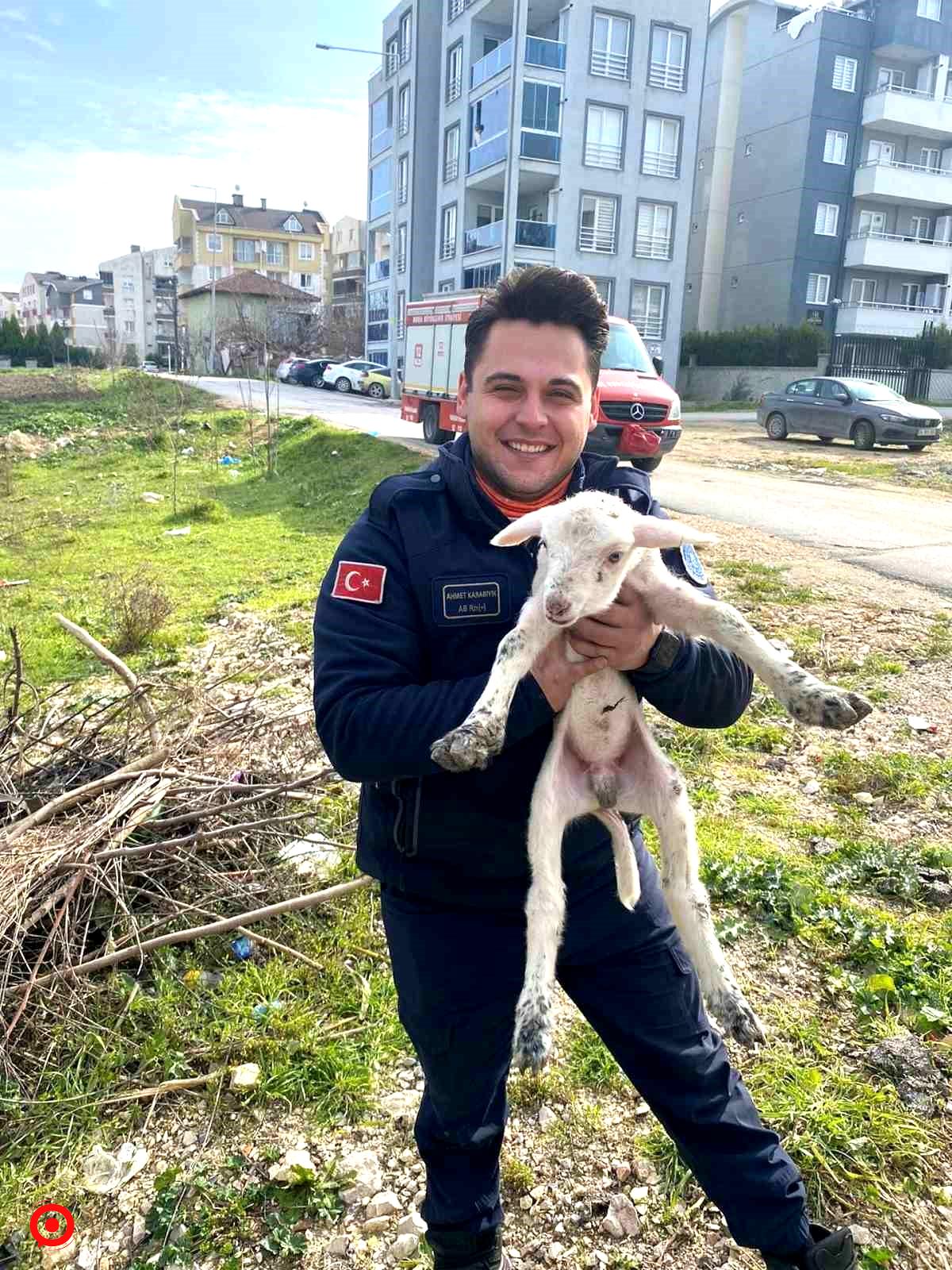 Kuyuya düşen kuzuyu itfaiye kurtardı