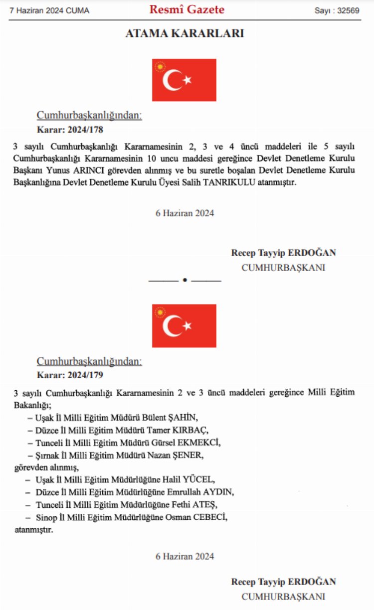 Atama kararları Resmi Gazete'de