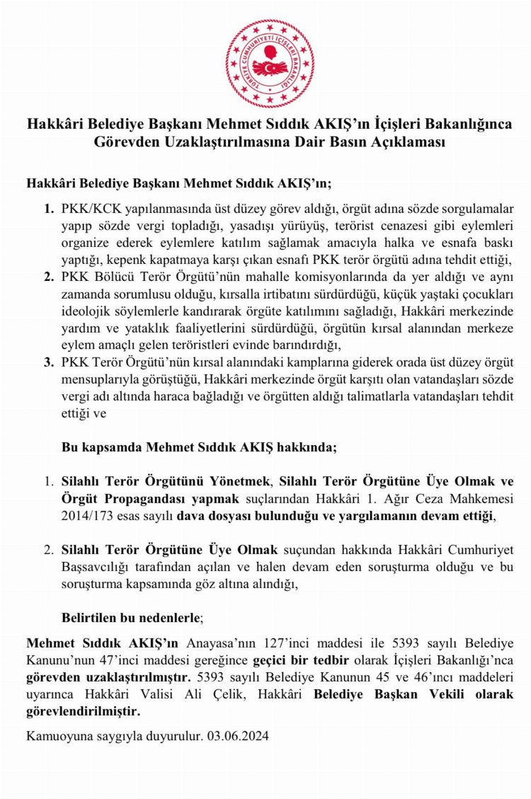 İçişleri duyurdu... Hakkari Belediyesi'ne kayyum atandı