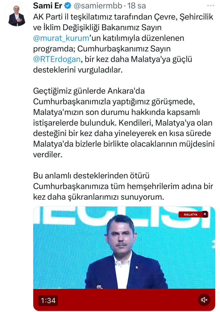 Malatya Büyükşehir Başkanı Er, Cumhurbaşkanı Erdoğan ile görüştü