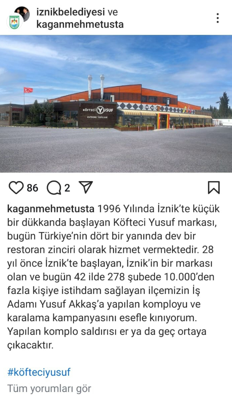 İznik Belediye Başkanı Usta'dan Köfteci Yusuf'a destek! "Yapılan komplodur"