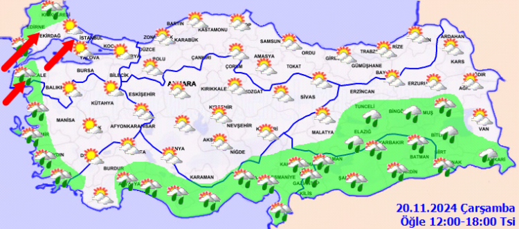 Meteoroloji'den 20 Kasım raporu... Kıyılarda yağmur Marmara'da kuvvetli rüzgar