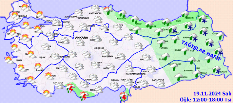 Türkiye geneli parçalı ve çok bulutlu... Doğu'da yağış var