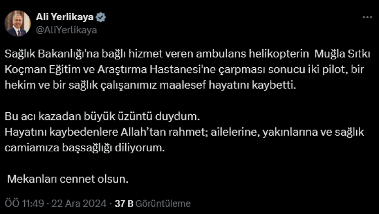 Helikopter kazasıyla ilgili Vali Akbıyık'tan ilk açıklamalar... Taziye mesajları peş peşe geldi