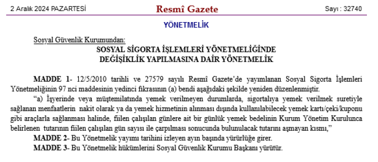 SGK'dan çalışanların yemek hakkı ile ilgili düzenleme