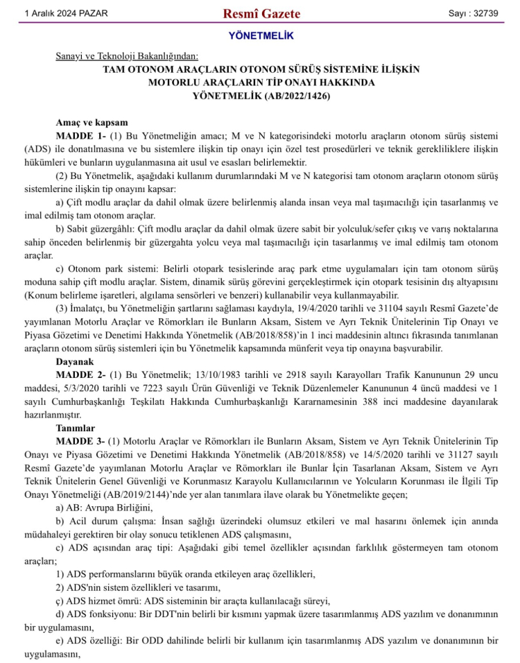 Türkiye otonom araçlara hazırlanıyor... Yönetmelikle yasallığı belirlendi