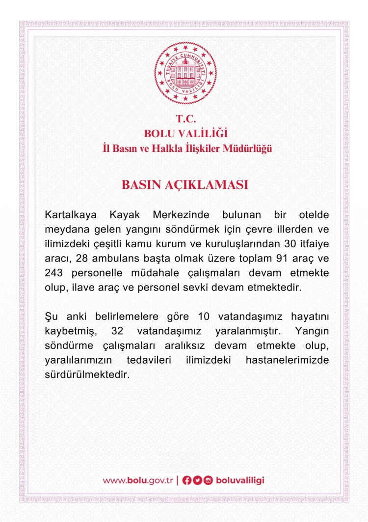 Bolu Kartalkaya'da otel yangını : 10 Ölü