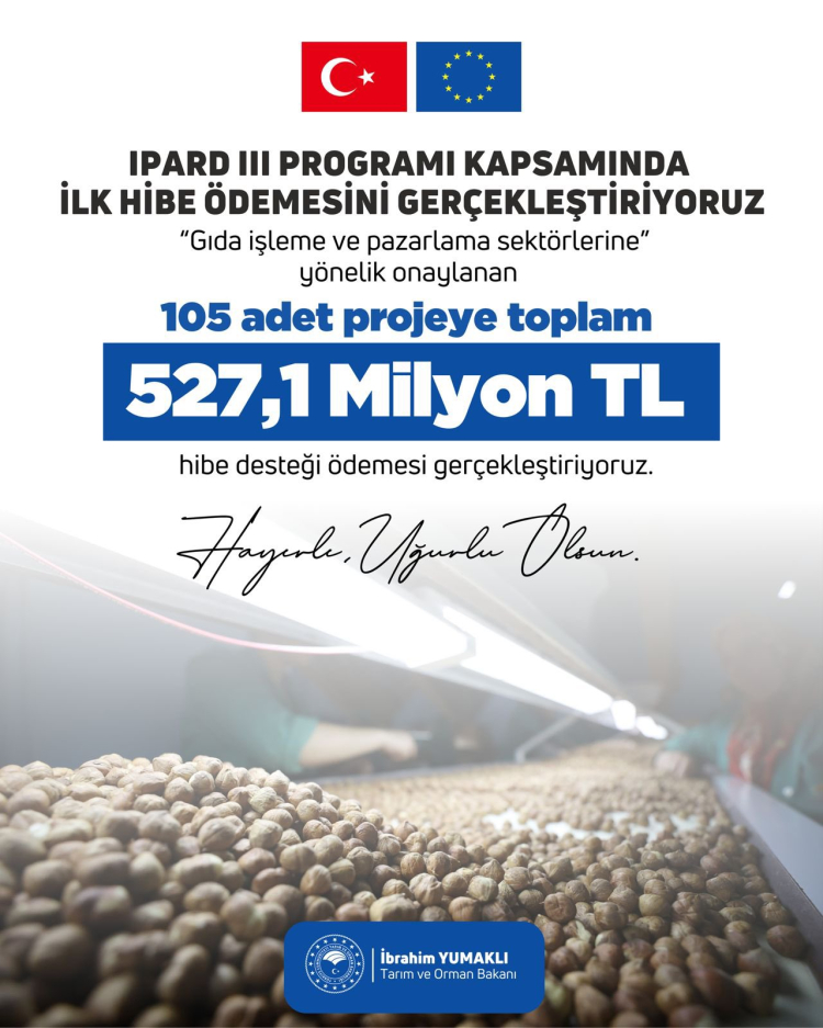 IPARD 3'te 105 projeye 527,1 milyon TL