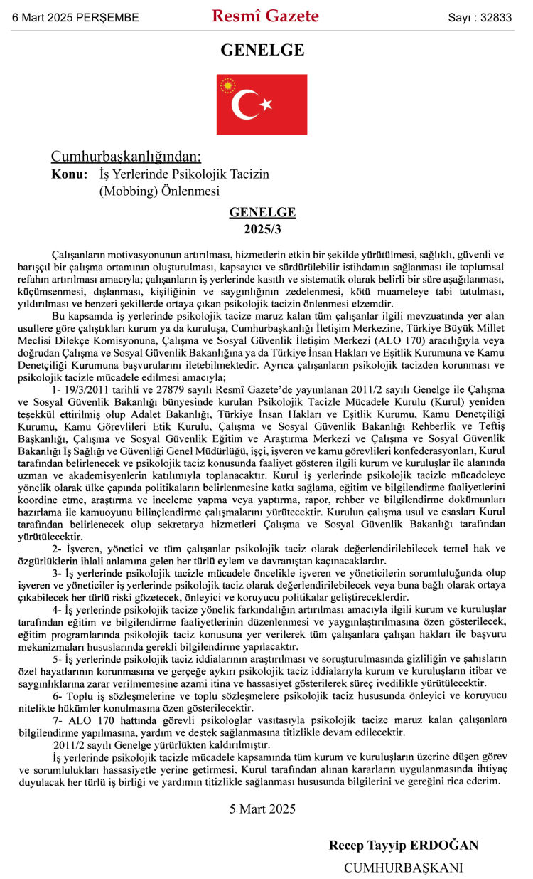 Cumhurbaşkanlığı'ndan 'mobbing' genelgesi! Psikolojik Tacizle Mücadele Kurulu yeniden yapılandırıldı