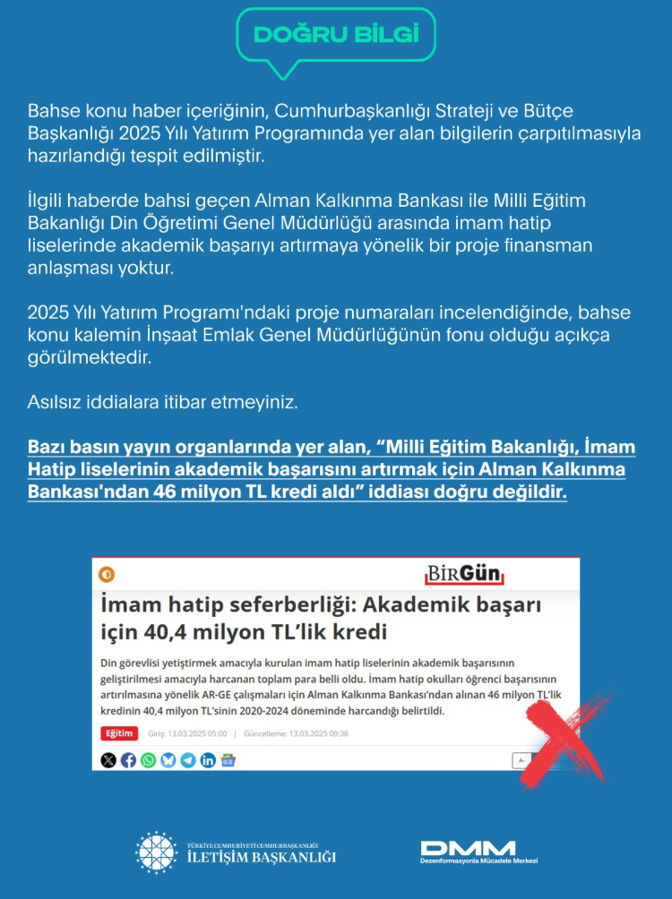 İmam Hatipler'in başarısı için kredi iddiaları asılsız!