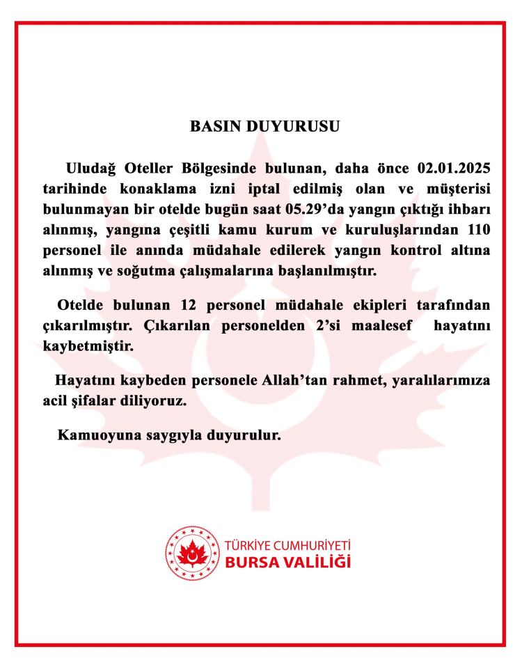 Uludağ'da kapalı otelde yangın! 2 ölü