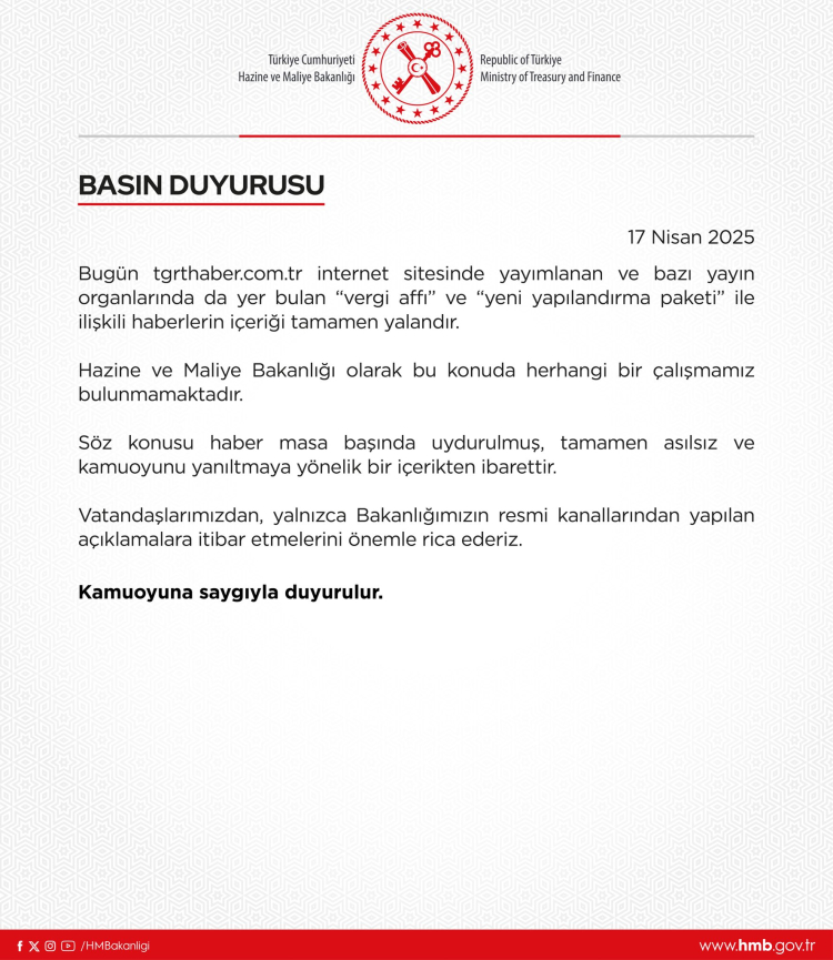 Bakanlıktan 'vergi affı' ve 'yapılandırma' iddialarına yalanlama
