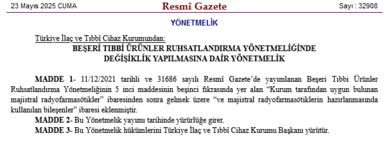 Beşeri Tıbbi Ürünler Ruhsatlandırma Yönetmeliği’nde değişiklik