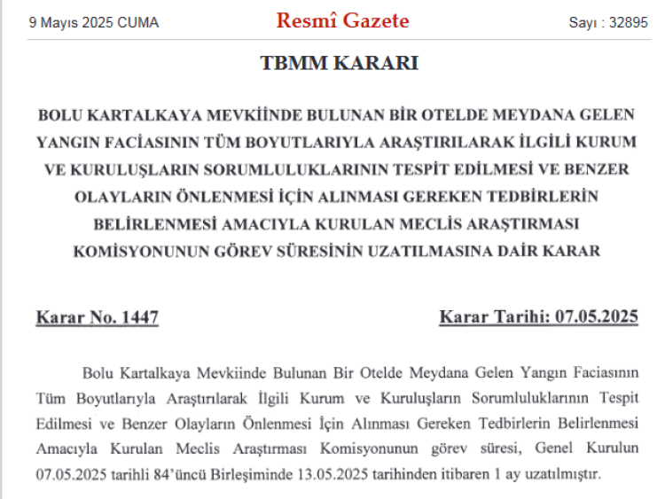 Kartalkaya Komisyonu'nun görevi bir ay daha uzatıldı