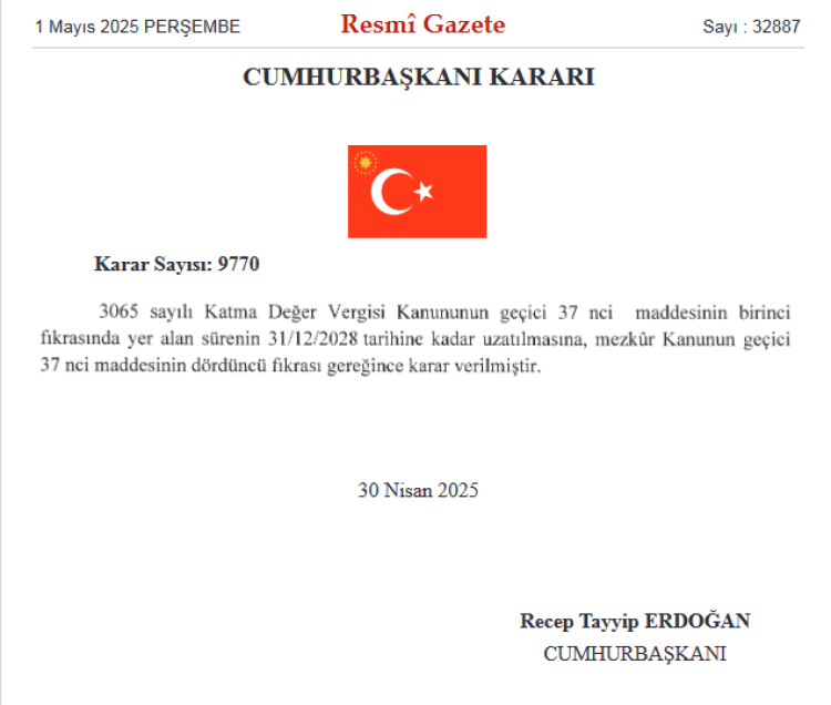 KDV Kanunu'nda önemli uzatma