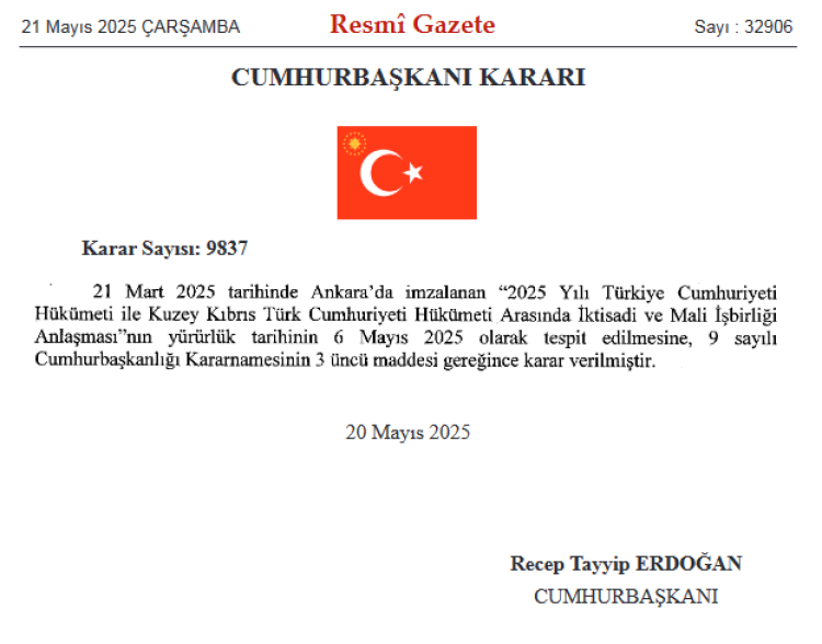 Türkiye ile KKTC iktisadi ve mali işbirliği 'Resmi'leşti