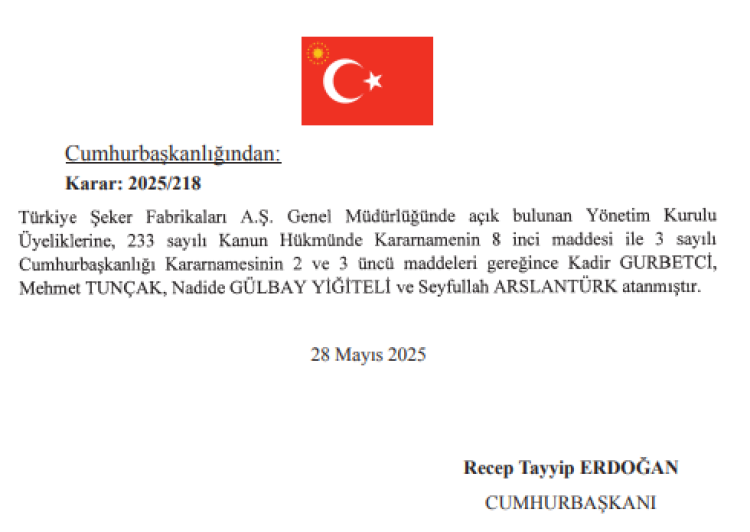 Türkiye Şeker Fabrikaları'na yeni atamalar... Mehmet Tunçak da yönetimde