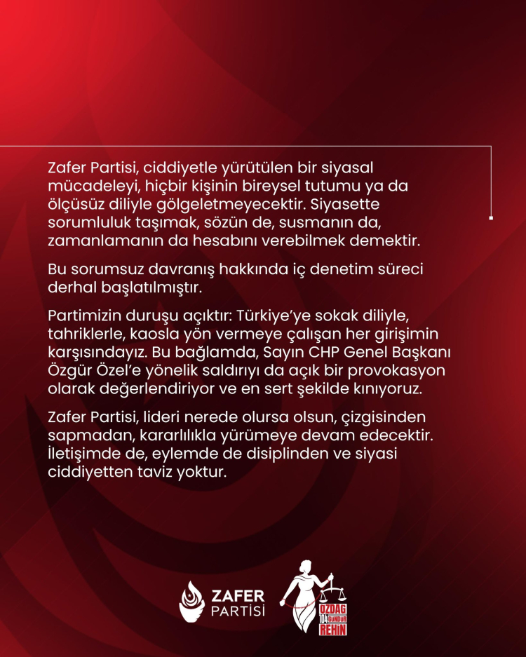 Zafer Partisi'nin paylaşımına re'sen soruşturma başlatıldı! Partiden 'disiplin' açıklaması!