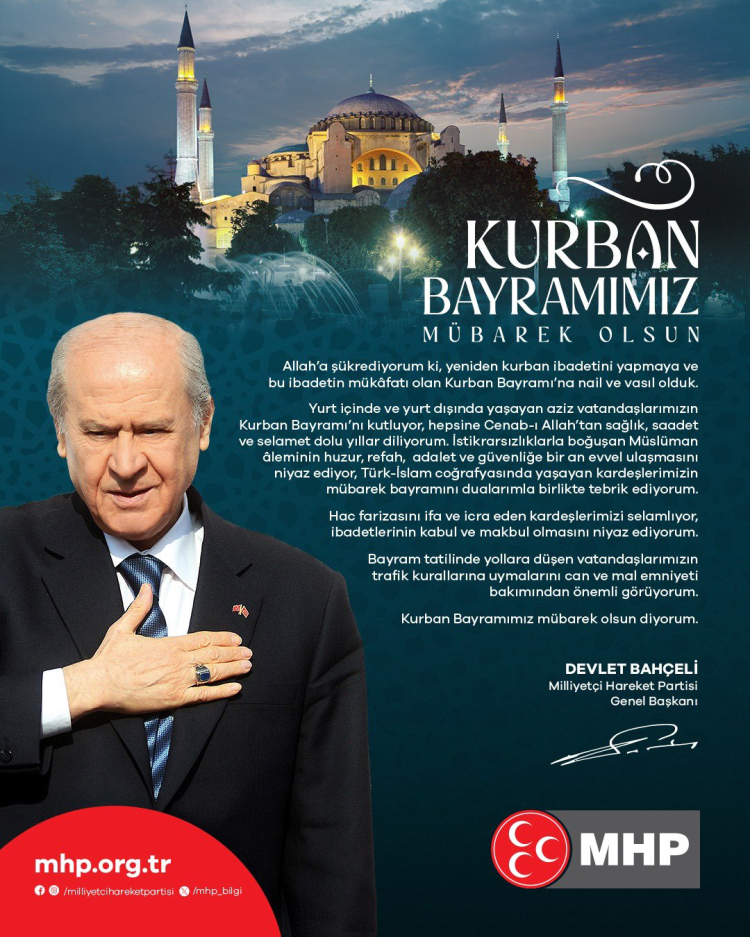 Bahçeli'den birlik ve huzur dileği