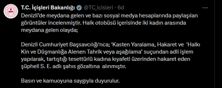 Denizli’de tesettürlü kadına hakarete gözaltı!