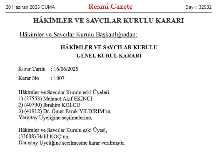 HSK'daki kritik seçimler Resmi Gazete'de