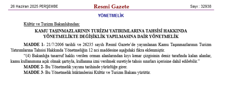 Kamu taşınmazlarının turizm yatırımlarına tahsisinde yeni düzenleme