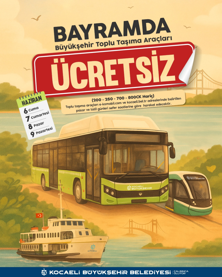 Kocaeli'de bayram boyunca ulaşım ücretsiz