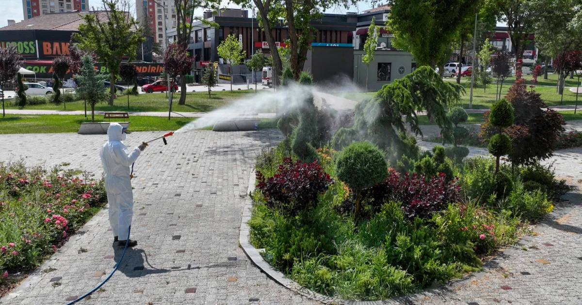 Konya’da yeşil alanları ilaçlamaya devam