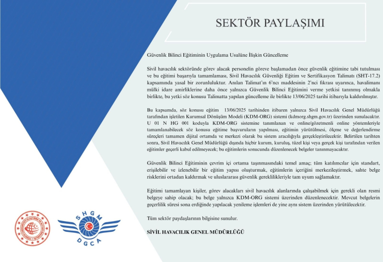 Sivil Havacılık'ta 'Güvenlik Bilinci' eğitimi artık çevrim içi