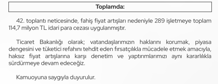 Ticaret'ten fahiş fiyata rekor ceza! 289 işletmeye 114,7 milyon TL!