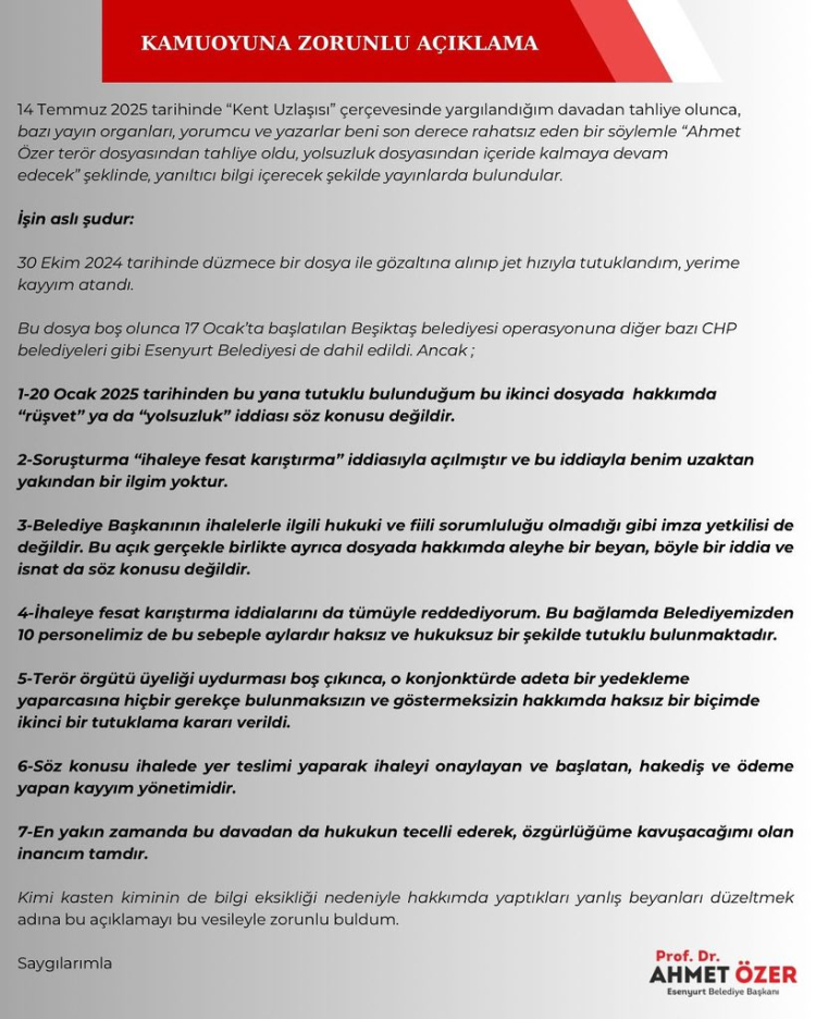 Ahmet Özer'den o iddialara madde madde yalanlama: Hukuk tecelli edecektir