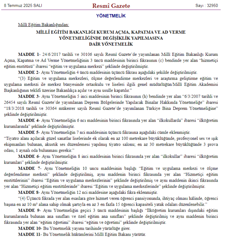 Eğitim kurumları için yeni düzenlemeler 'Resmi'leşti