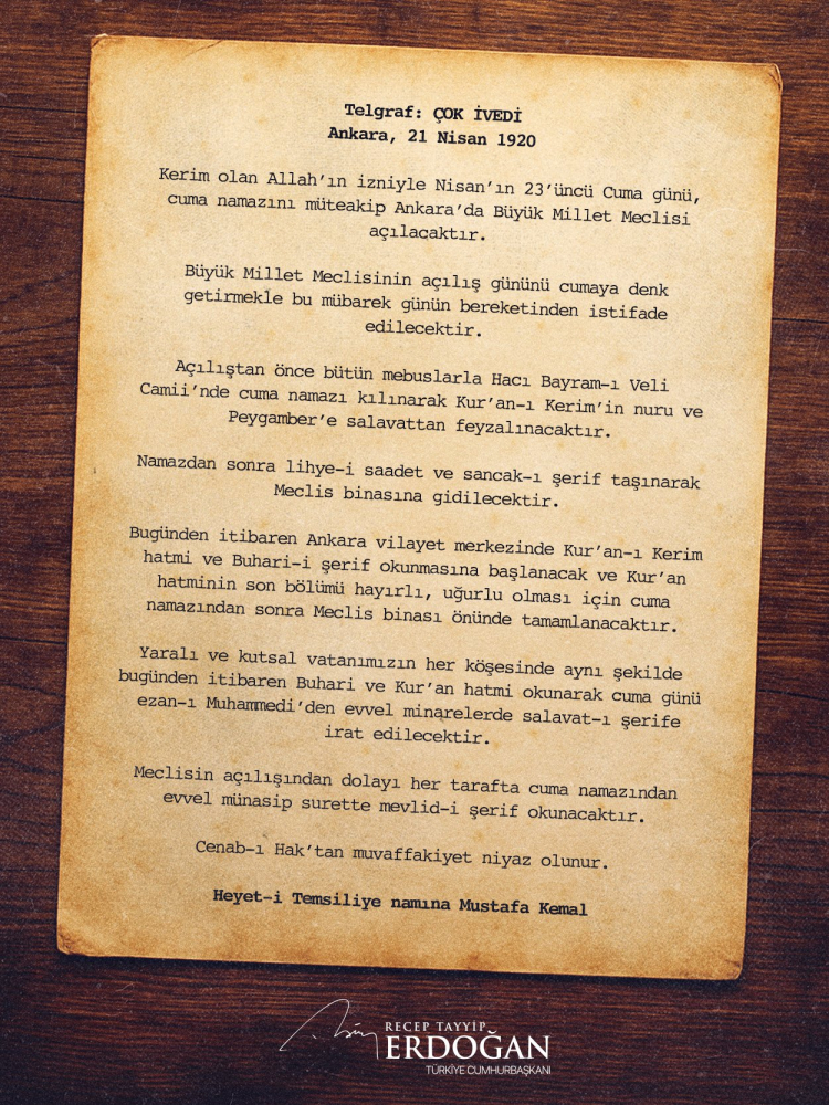 Erdoğan’dan 1920 telgrafı paylaşımı... Türkiye'nin kuruluş mayasını o telgrafla anlattı