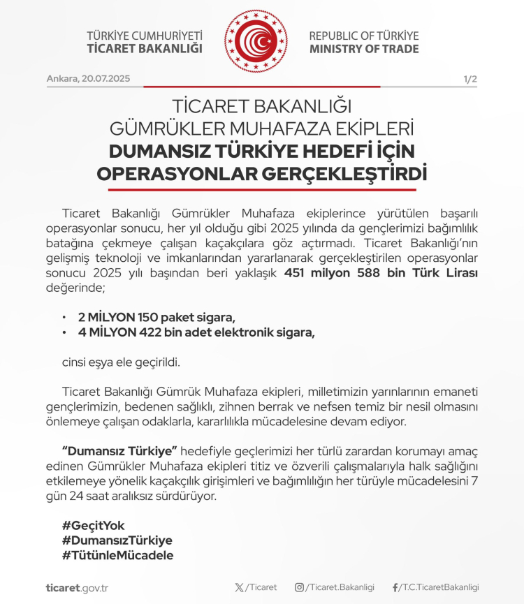 Gümrük Muhafaza'dan 'Dumansız Türkiye' faaliyetleri... 4 milyonu aşkın elektronik sigara yakalandı