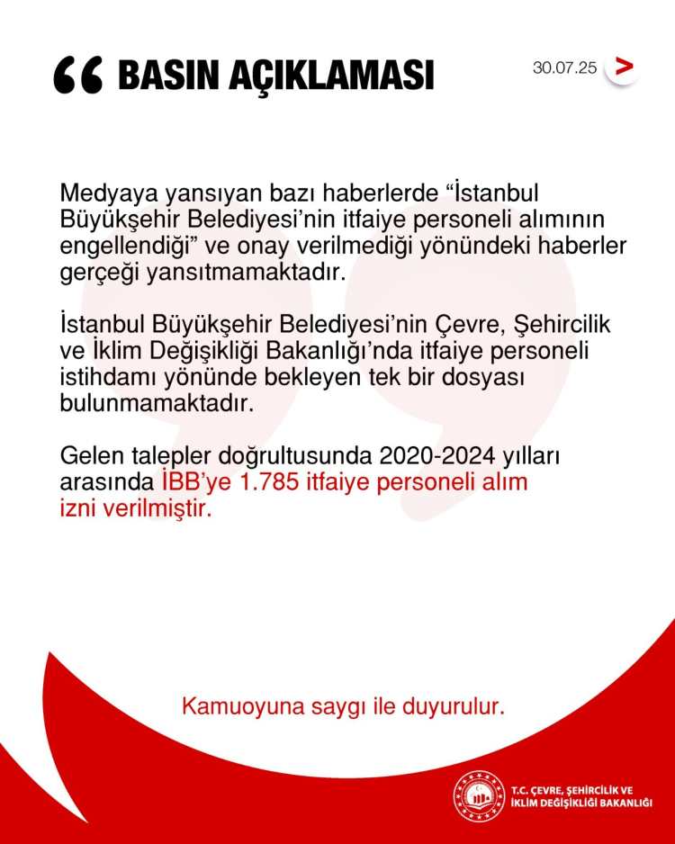 İBB’nin Çevre Şehircilik Bakanlığı'nda bekleyen herhangi bir dosyası yok!