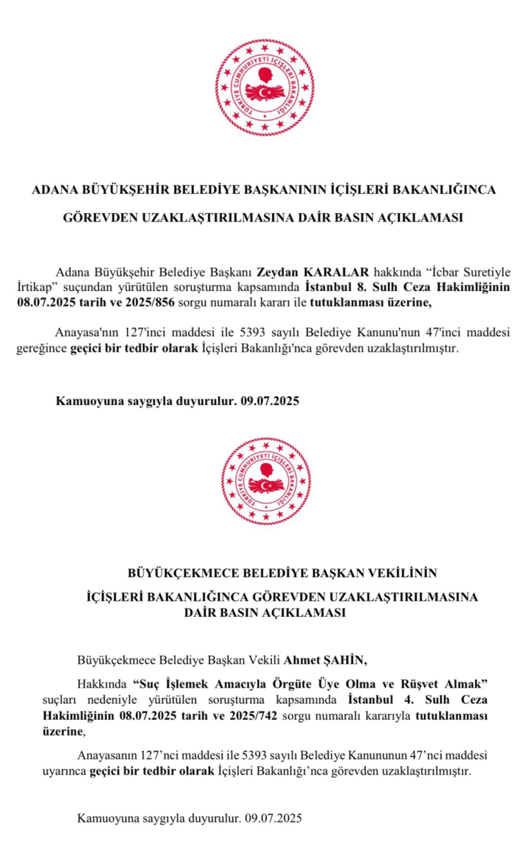 İçişleri'nden iki geçici uzaklaştırma daha!