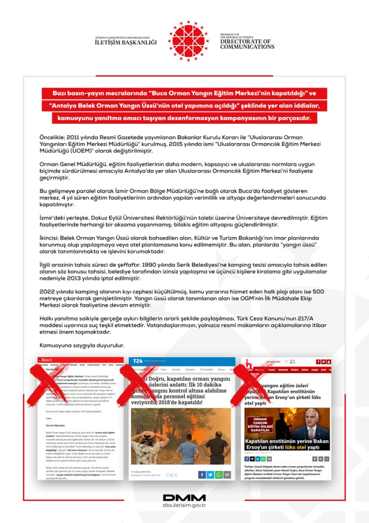İletişim'den 'Buca ve Belek' iddialarına yalanlama