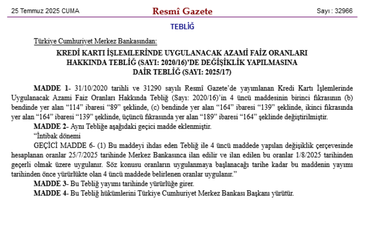 Kredi kartı faiz oranlarında indirim!