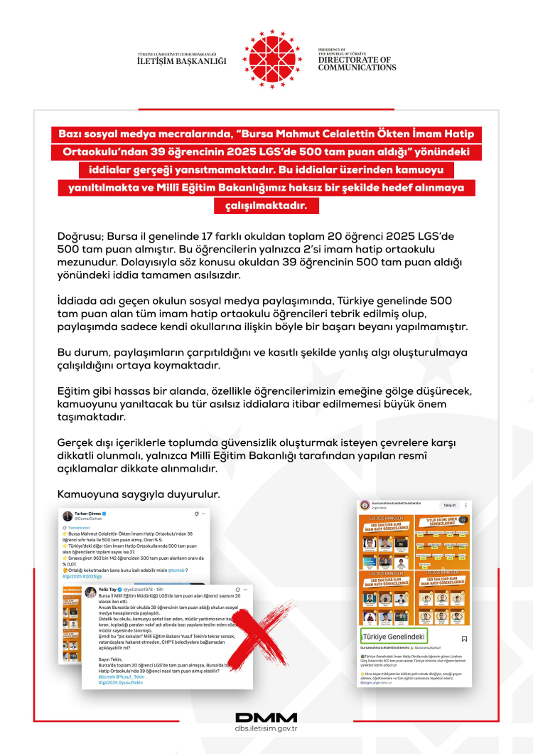 MEB’den Bursa’daki LGS iddialarına yalanlama!