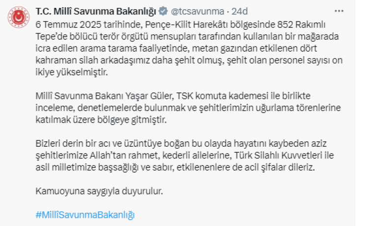 Pençe-Kilit’te acı artış: Şehidimiz 12'ye yükseldi!
