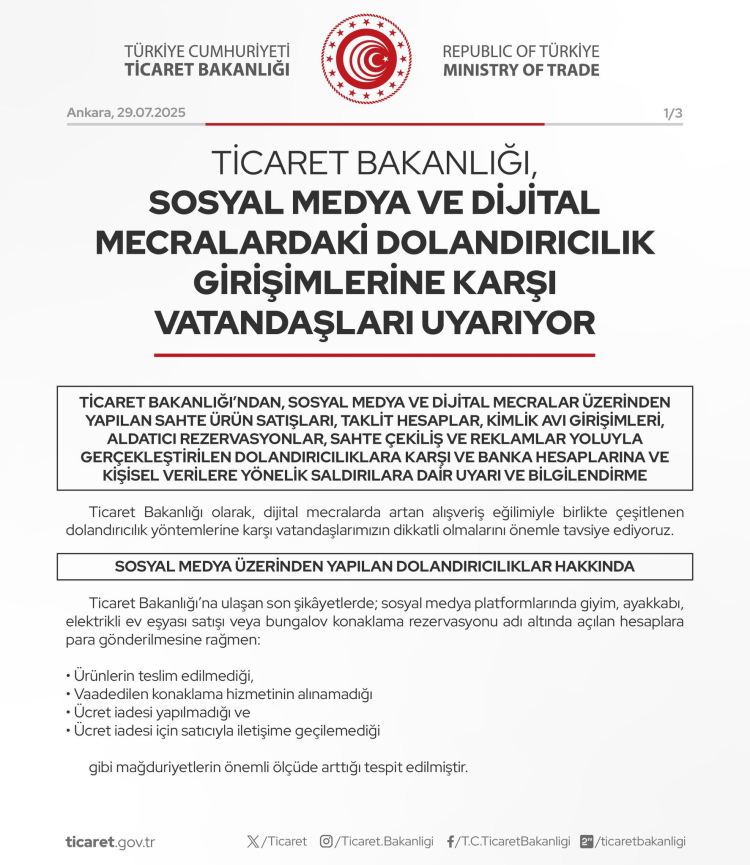 Ticaret Bakanlığı 'sosyal medya dolandırıcılığı'na karşı uyardı