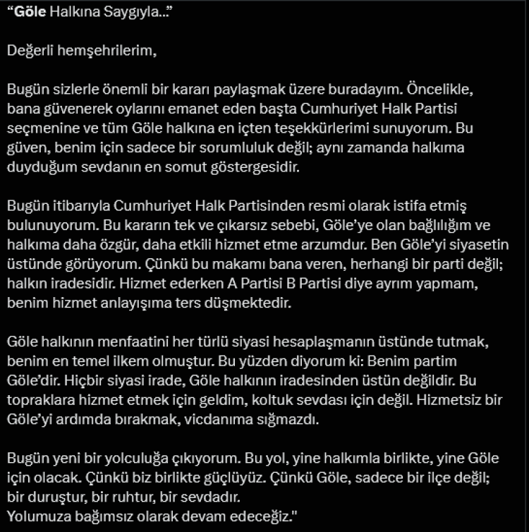 Ardahan Göle Belediye Başkanı Gökhan Budak CHP’den istifa etti!