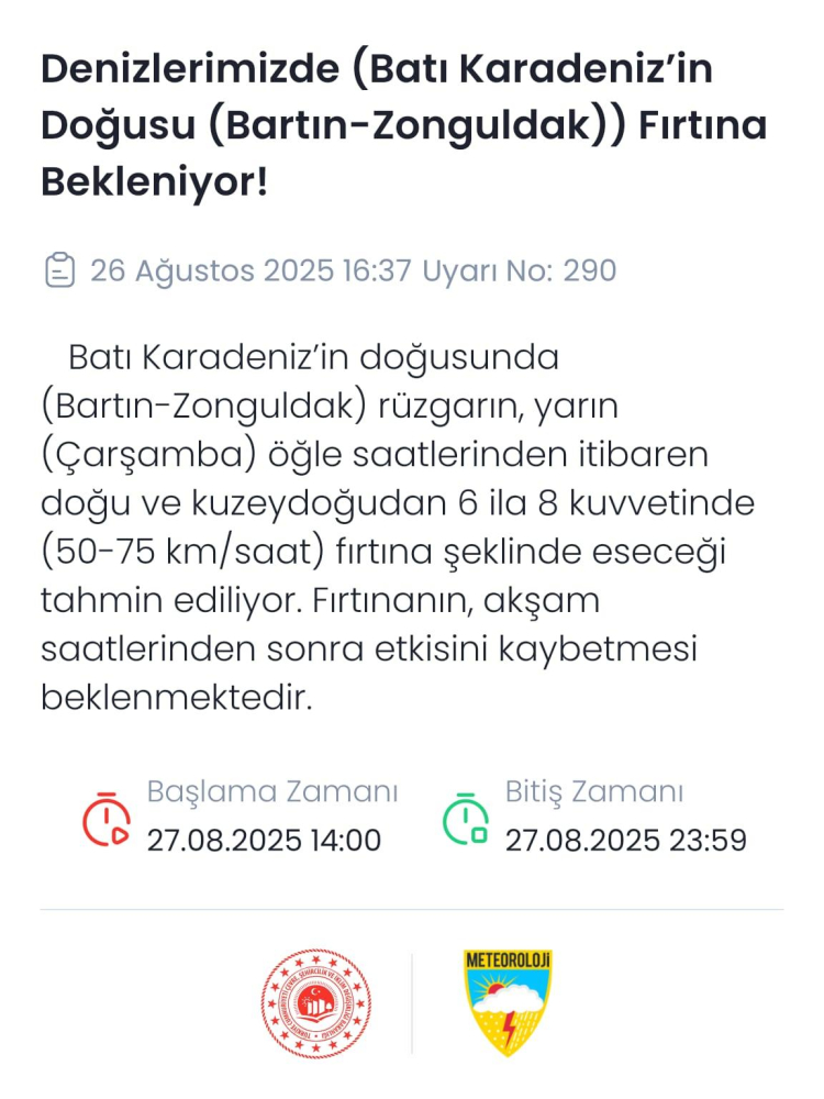 Bartın ve Zonguldak’ta dikkat! Denizler için uyarı geldi!
