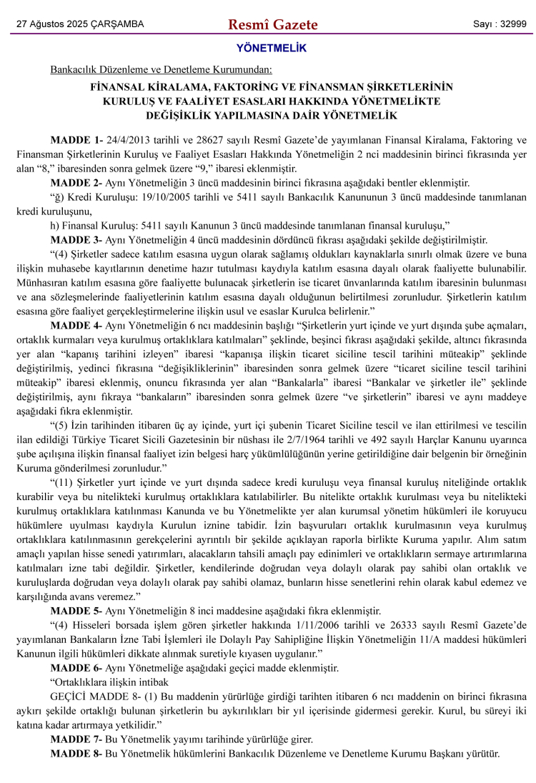 BDDK’dan finansal ve finansman şirket faaliyetlerine ayar