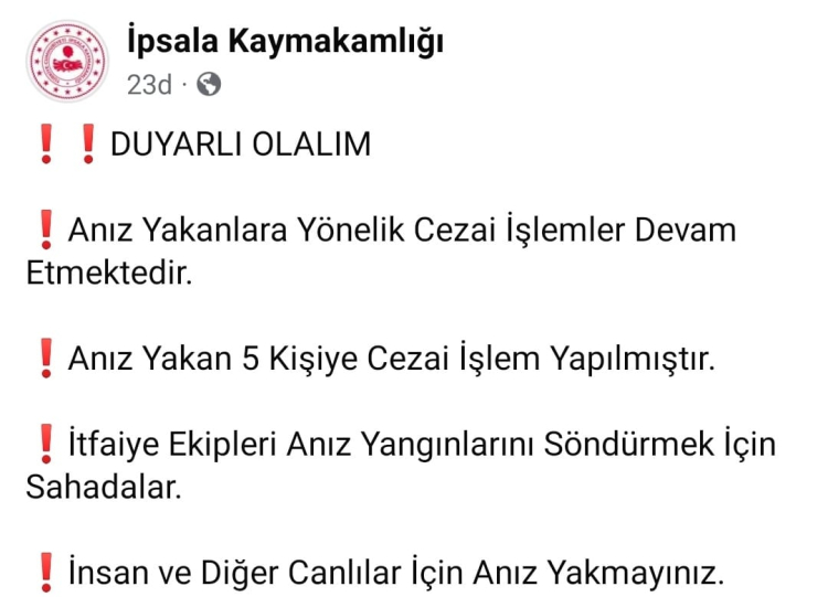 Edirne İpsala'da 5 kişiye 'anız yakma' cezası!
