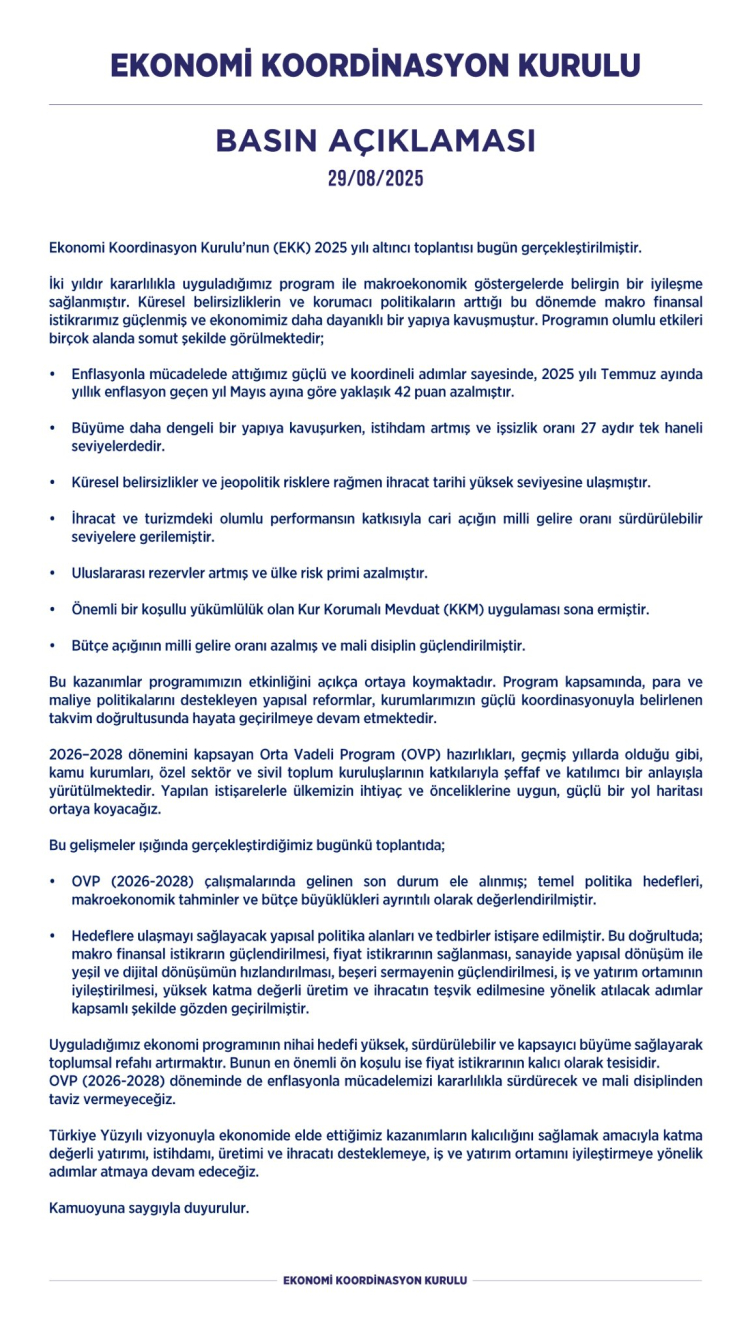EKK, 2026-2028 OVP hazırlıkları için toplandı