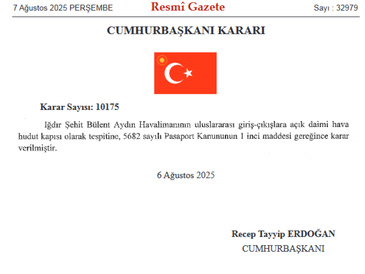 Iğdır Havalimanı'na uluslararası statü!